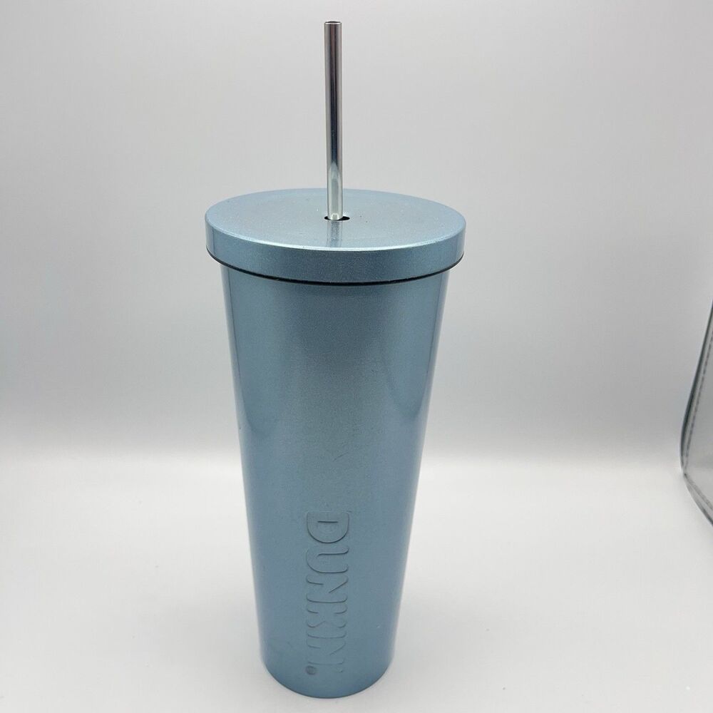Dunkin Donuts 24oz Stainless Steel Sipper Tumbler Iridescent Blue EUC - Picture 2 of 16